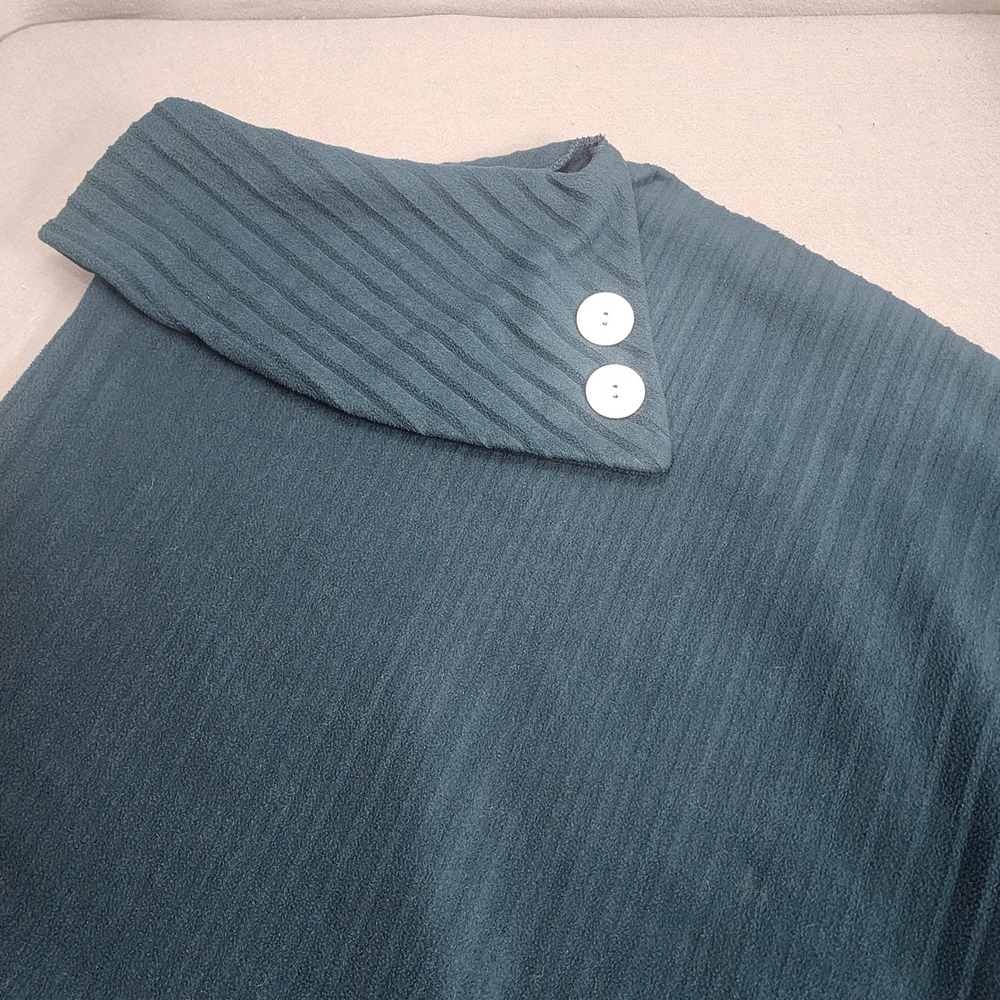 Le Moda Poncho Teal Ribbed Button Collar Women One Size 22-LM-775A